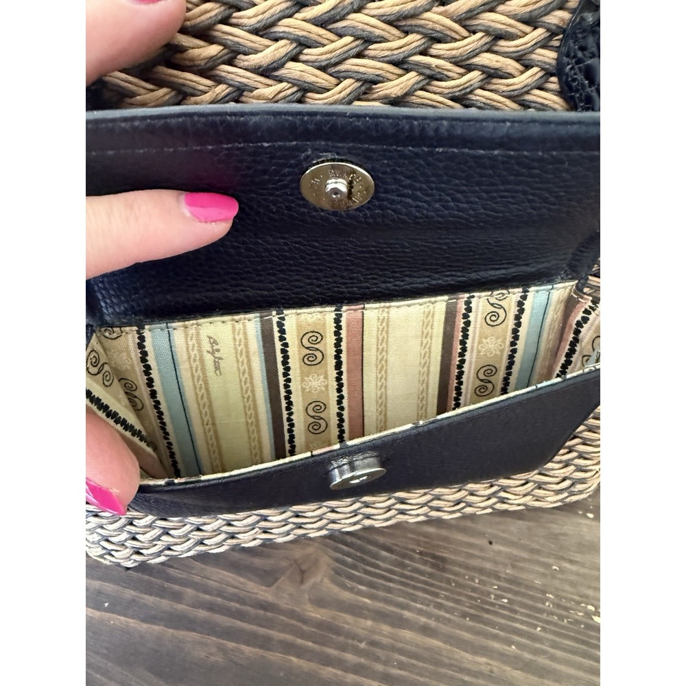 Vintage Brighton Straw & Leather Purse Tote Bag Woven Braided Straps-Tan Black - Picture 16 of 16